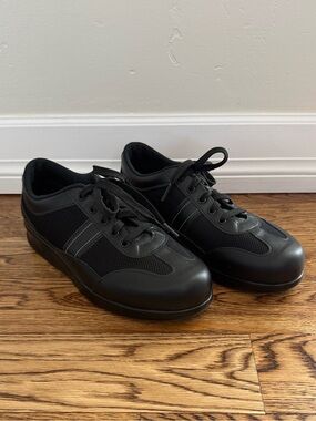 Black Mesh Leather Sneakers SAS FT Free Time Walking Comfort Shoe Women’s Sz 8.5